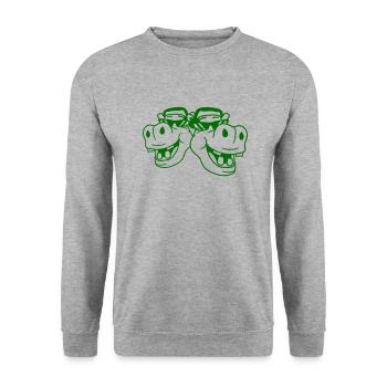 2 Green Hippos Faces Party Club Music Team - Unisex Sweatshirt - salt & pepper - Front - Alina (178cm) & Michal (187cm)