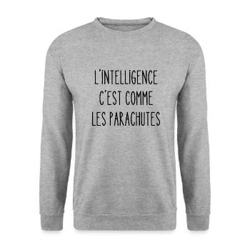l'intelligence c'est comme les parachutes - Sweat-shirt Unisexe - gris chiné - Devant - Alina (178cm) & Michal (187cm)