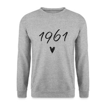 1961 coeur anniversaire - Sweat-shirt Unisexe - gris chiné - Devant - Alina (178cm) & Michal (187cm)