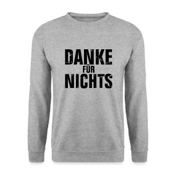 danke für nichts bo schwarz - Unisex Pullover - Weißgrau meliert - Vorne - Alina (178cm) & Michal (187cm)