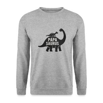 Papa Saurus Dinosaurier Vatertag Kinder lustig - Unisex Pullover - Weißgrau meliert - Vorne - Alina (178cm) & Michal (187cm)