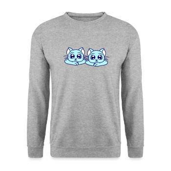 Deux chats heureux 2 amis Couple Équipe Couple - Sweat-shirt Unisexe - gris chiné - Devant - Alina (178cm) & Michal (187cm)