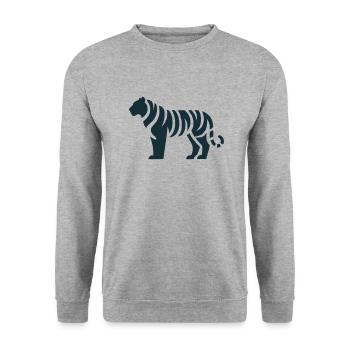 tiger silhouette - Unisex Pullover - Weißgrau meliert - Vorne - Alina (178cm) & Michal (187cm)