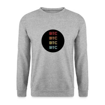 BTC Bitcoin Kryptowährung Crypto Retro Vintage - Unisex Pullover - Weißgrau meliert - Vorne - Alina (178cm) & Michal (187cm)