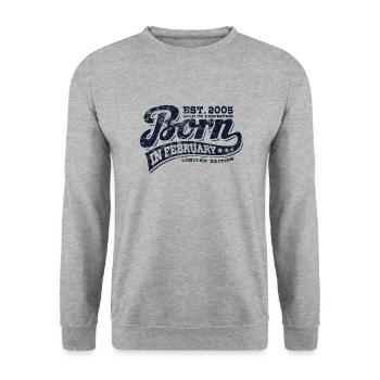 Born in February 2005 - Geburtstag - Geschenk - Unisex Pullover - Weißgrau meliert - Vorne - Alina (178cm) & Michal (187cm)