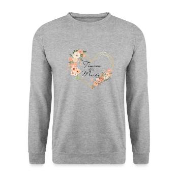 Brautzeuge Goldenes Herz Blumen - Unisex Pullover - Weißgrau meliert - Vorne - Alina (178cm) & Michal (187cm)