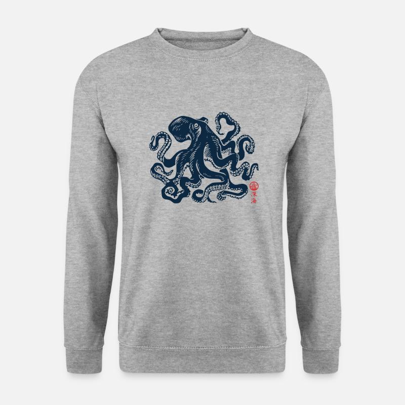 Oktopus mit Kanji - Unisex Pullover - Weißgrau meliert