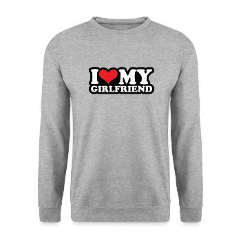 i love my girlfriend - Sweat-shirt Unisexe - gris chiné - Devant - Alina (178cm) & Michal (187cm)