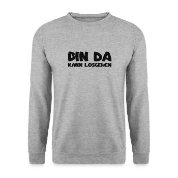 Bin da - Kann losgehen - Unisex Pullover - Weißgrau meliert - Vorne - Alina (178cm) & Michal (187cm)