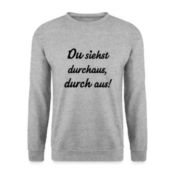 Durchaus (Spruch) - Unisex Pullover - Weißgrau meliert - Vorne - Alina (178cm) & Michal (187cm)