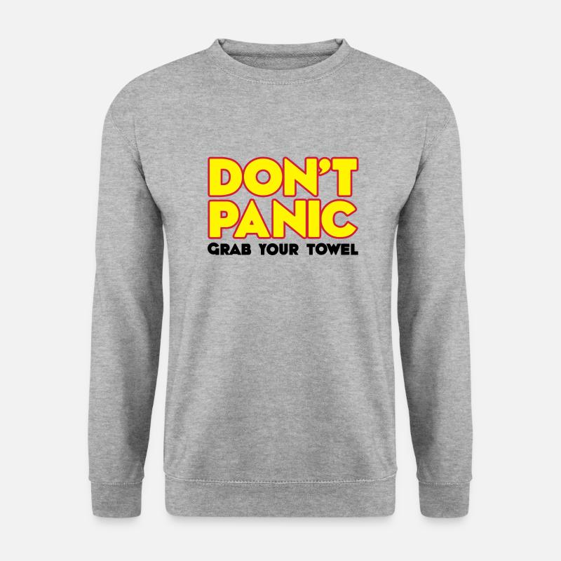 Don't panic - Grab your towel - Keine Panik - - Unisex Pullover - Weißgrau meliert