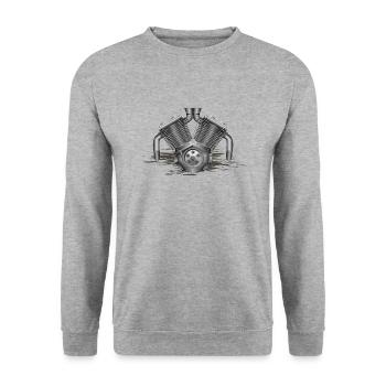 V 2 Motorradmotor - Unisex Pullover - Weißgrau meliert - Vorne - Alina (178cm) & Michal (187cm)