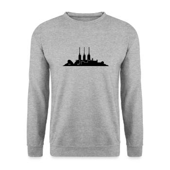 Hannover // Skyline // Silhouette // Skylineshirt - Unisex Pullover - Weißgrau meliert - Vorne - Alina (178cm) & Michal (187cm)