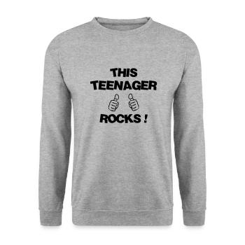 Teenager / Jugendliche / Jugendlicher / Kind - Unisex Pullover - Weißgrau meliert - Vorne - Alina (178cm) & Michal (187cm)