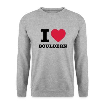 J'adore le bloc en disant coeur rocher d'escalade rouge - Sweat-shirt Unisexe - gris chiné - Devant - Alina (178cm) & Michal (187cm)