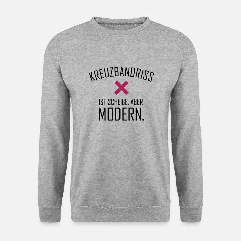 Kreuzbandriss ist scheiße aber modern -Farbwechsel - Unisex Pullover - Weißgrau meliert