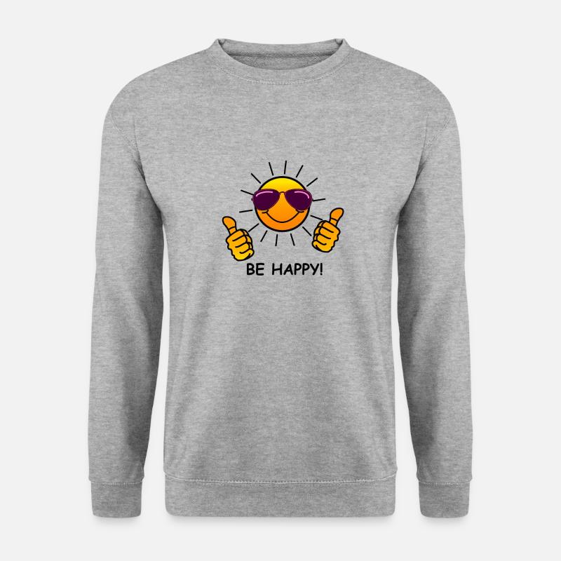 be happy, Sonne - Unisex Pullover - Weißgrau meliert