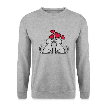 2 verliebte küssende Hunde - Unisex Pullover - Weißgrau meliert - Vorne - Alina (178cm) & Michal (187cm)