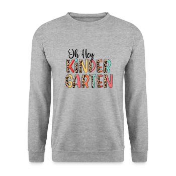 Leopard Print - Oh Hey KINDERGARTEN - Unisex Pullover - Weißgrau meliert - Vorne - Alina (178cm) & Michal (187cm)
