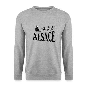Elsässer Weihnachtsstörche - Unisex Pullover - Weißgrau meliert - Vorne - Alina (178cm) & Michal (187cm)