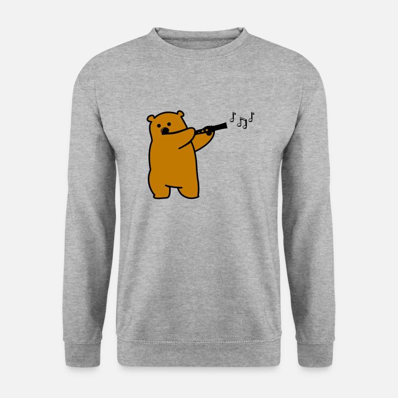 Bär spielt Flöte - Unisex Pullover - Weißgrau meliert