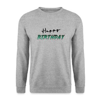 JAHRESTAG. ALLES GUTE ZUM GEBURTSTAG!. ALLES GUTE ZUM GEBURTSTAG!. - Unisex Pullover - Weißgrau meliert - Vorne - Alina (178cm) & Michal (187cm)