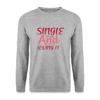 Single And Loving It - Unisex Pullover - Weißgrau meliert - Vorne - Alina (178cm) & Michal (187cm)