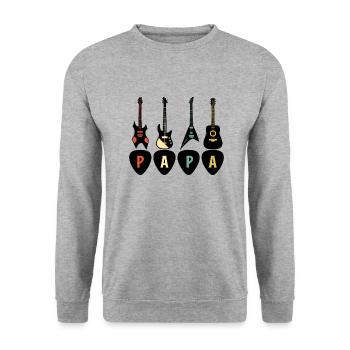 PAPA Guitariste - Sweat-shirt Unisexe - gris chiné - Devant - Alina (178cm) & Michal (187cm)