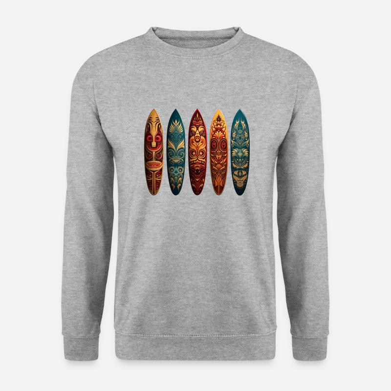 Polynesische Kunst auf verschiedenen Surfboards - Unisex Pullover - Weißgrau meliert