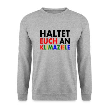 haltet euch an klimaziele - Unisex Pullover - Weißgrau meliert - Vorne - Alina (178cm) & Michal (187cm)