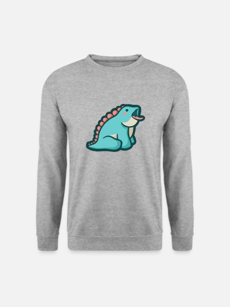 hugadino Mlem Dino, süßer Dinosaurier - Unisex Pullover - Weißgrau meliert