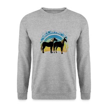 Pferde - Unisex Pullover - Weißgrau meliert - Vorne - Alina (178cm) & Michal (187cm)