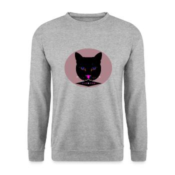 Farbige Rund Darstellung eines schwarzen Panters - Unisex Pullover - Weißgrau meliert - Vorne - Alina (178cm) & Michal (187cm)