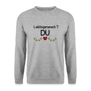 Lieblingsmensch DU - Unisex Pullover - Weißgrau meliert - Vorne - Alina (178cm) & Michal (187cm)