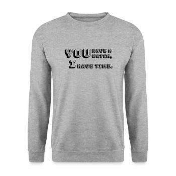 Zeit oder Geld, was ist besser? - Unisex Pullover - Weißgrau meliert - Vorne - Alina (178cm) & Michal (187cm)