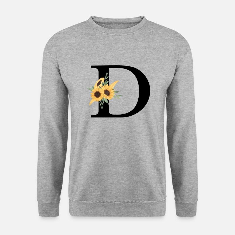 Blumenbuchstabe D Sonnenblume - Unisex Pullover - Weißgrau meliert