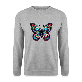 Bunter Schmetterling - Unisex Pullover - Weißgrau meliert - Vorne - Alina (178cm) & Michal (187cm)