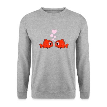 comic fische in love - Unisex Pullover - Weißgrau meliert - Vorne - Alina (178cm) & Michal (187cm)
