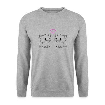 süße katzen love - Unisex Pullover - Weißgrau meliert - Vorne - Alina (178cm) & Michal (187cm)