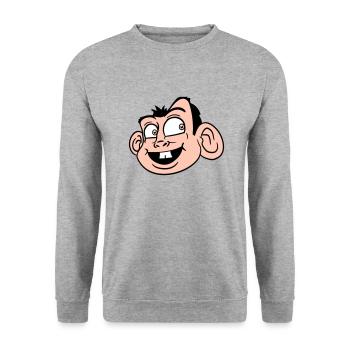 Affe Gesicht Süßer Niedlicher Kopf Lacht Glücklich - Unisex Pullover - Weißgrau meliert - Vorne - Alina (178cm) & Michal (187cm)