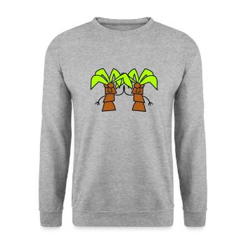 2 Lustige Süße Palmen Begrüßung Comic Gesicht Team - Unisex Pullover - Weißgrau meliert - Vorne - Alina (178cm) & Michal (187cm)
