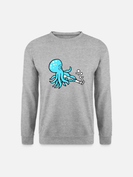 Oktopus Flöte Musik spielen Bläschen unter Wasser - Unisex Pullover - Weißgrau meliert