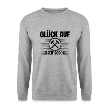 Glueck auf seit 2000 - Unisex Pullover - Weißgrau meliert - Vorne - Alina (178cm) & Michal (187cm)