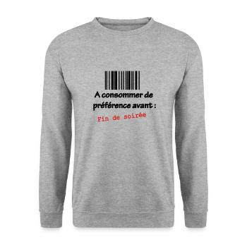 T-shirt Humour célibataire : A consommer - Sweat-shirt Unisexe - gris chiné - Devant - Alina (178cm) & Michal (187cm)