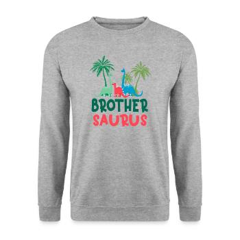 Dinosaur Birthday Brother Saurus Matching Family - Unisex Sweatshirt - salt & pepper - Front - Alina (178cm) & Michal (187cm)