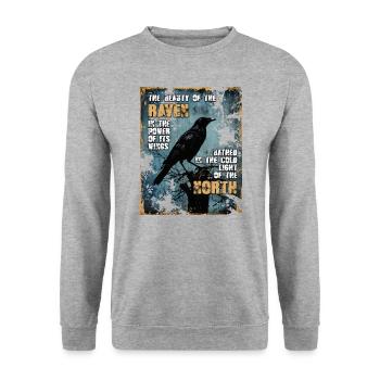 Raven - L’oiseau noir mythologique d’Odin - Sweat-shirt Unisexe - gris chiné - Devant - Alina (178cm) & Michal (187cm)