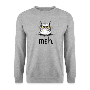 Sarkastische Katze mit Meh Zitat - Unisex Pullover - Weißgrau meliert - Vorne - Alina (178cm) & Michal (187cm)