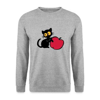 Kätzchen mit Apfel - Unisex Pullover - Weißgrau meliert - Vorne - Alina (178cm) & Michal (187cm)