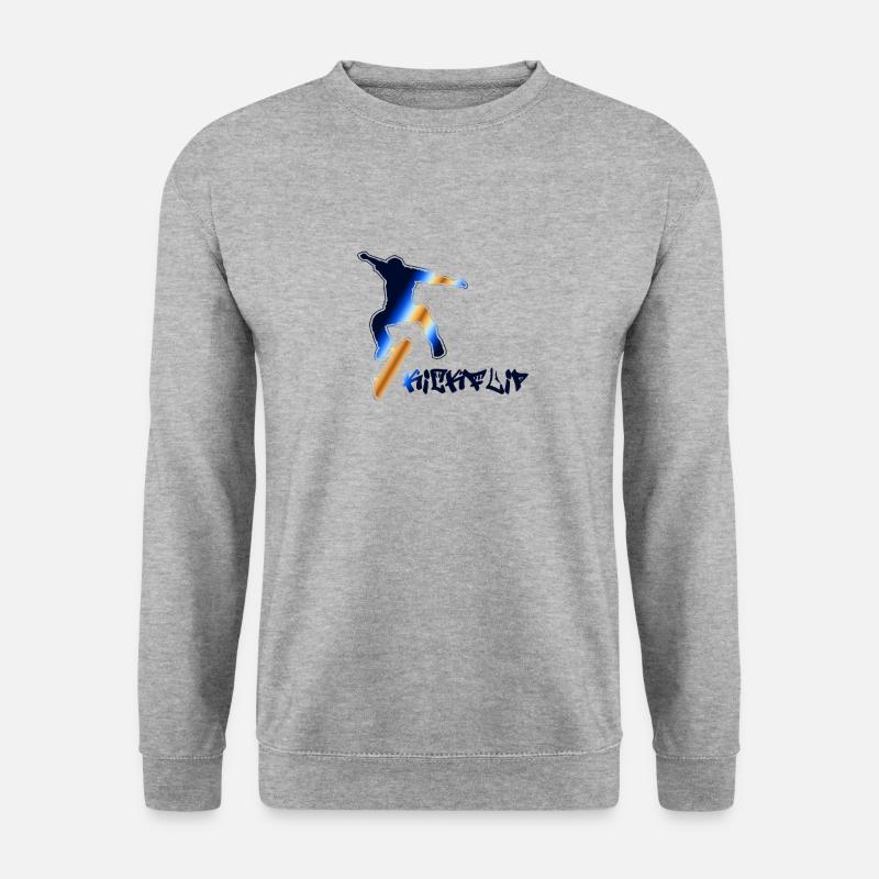 Skateboarder, Kickflip auf einem Skateboard - Unisex Pullover - Weißgrau meliert
