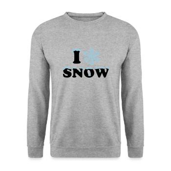 Schnee Winter, I LOVE, Schneeflocke, Apres Ski, - Unisex Pullover - Weißgrau meliert - Vorne - Alina (178cm) & Michal (187cm)
